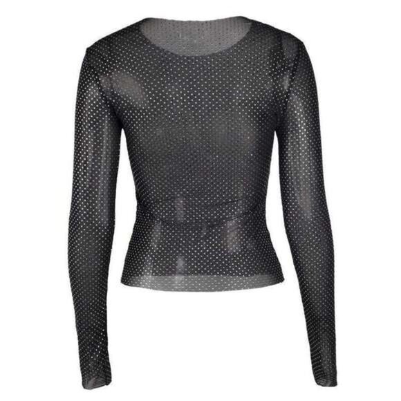 Women's Summer Flash Round Neck Long Sleeves Slim Mesh Tulle T-Shirt Going Out C - Picture 7 of 8